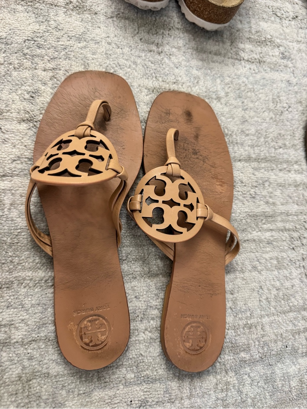 Tory Burch Tan Leather Logo Thong Sandals
